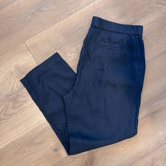 J. Jill Women’s Linen Stretch 3/4 Pants Pockets Navy Blue Size M - Picture 1 of 8